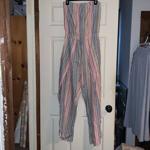 NWT linen/rayon blend pastel stripedstrapless jumpsuit